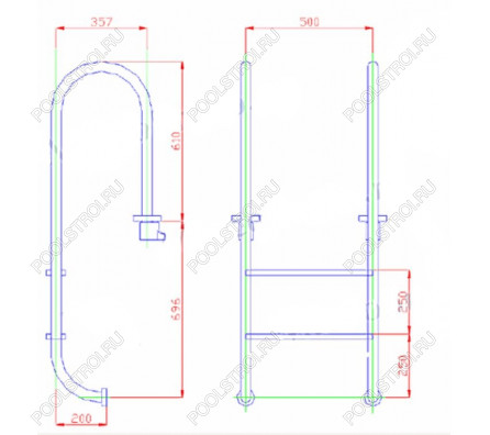 Лестница  2 ступени  (у.б.) Flexinox WALL  AISI-316 (87131124)